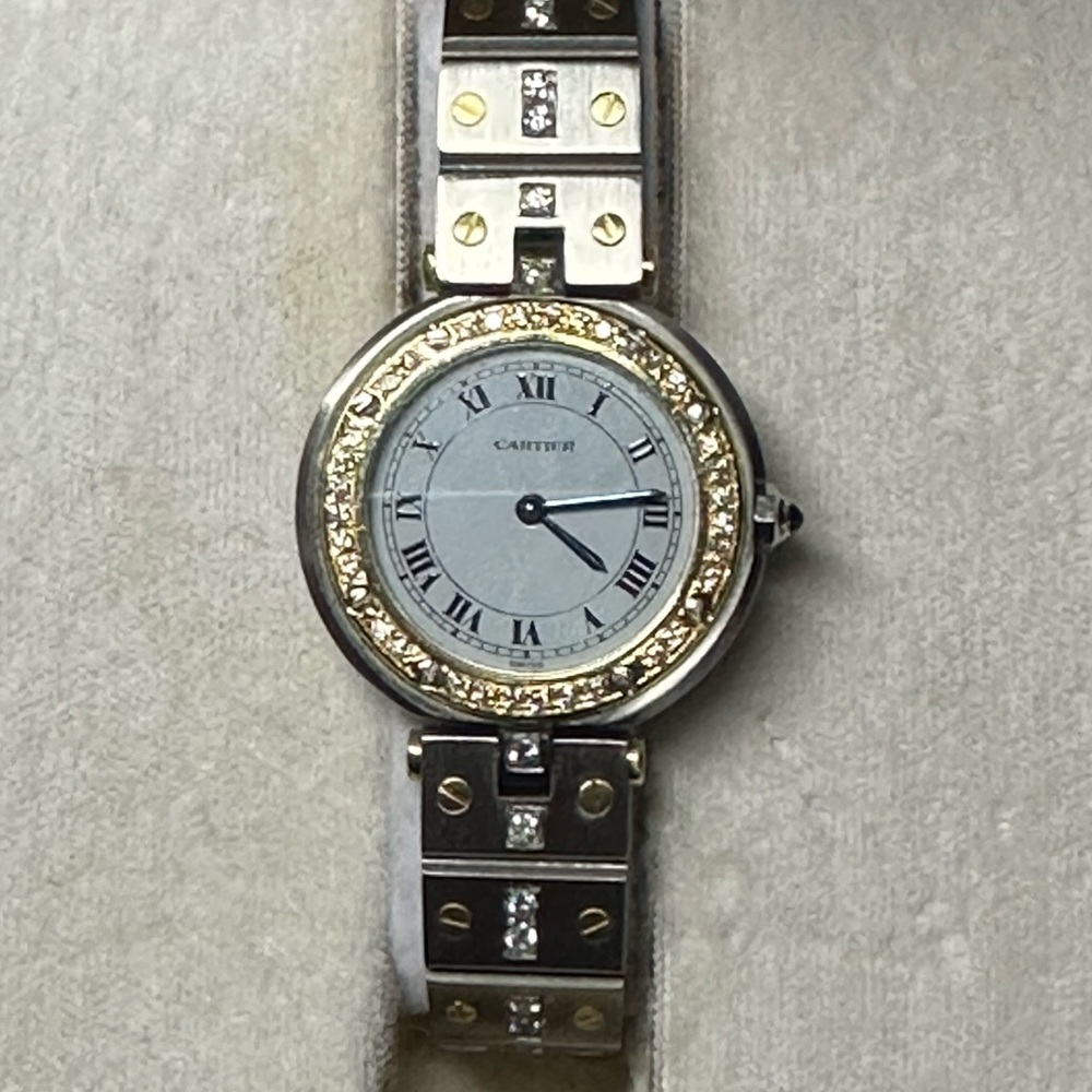 CARTIER SANTOS Ronde 27mm 2 Tone 0.72TCW DIAMOND Watch.